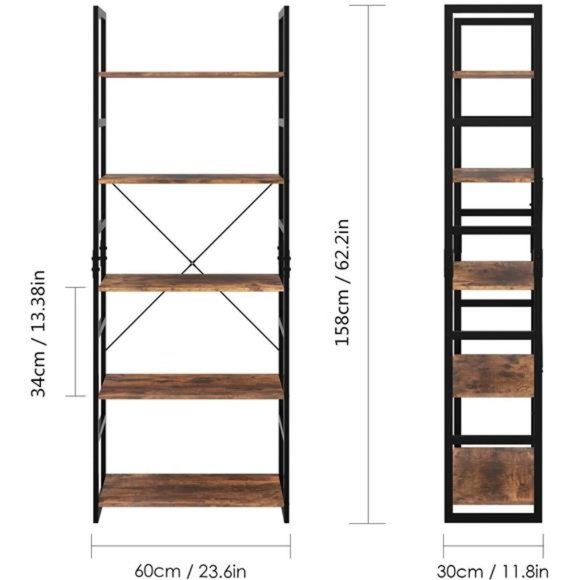 Bookshelf Rack 5 Tier Vintage Bookcase Shelf - Picture 2 of 7